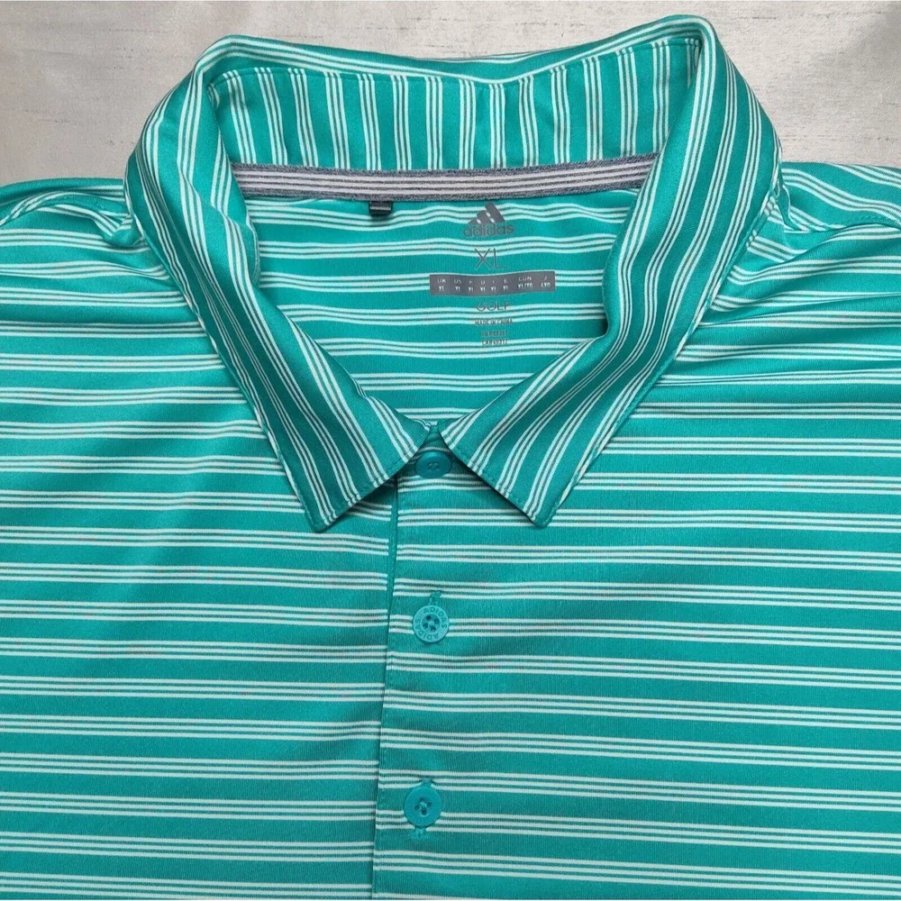 ADIDAS‎ GOLF Men Size XL Aqua Striped Short Sleeve Polo Shirt